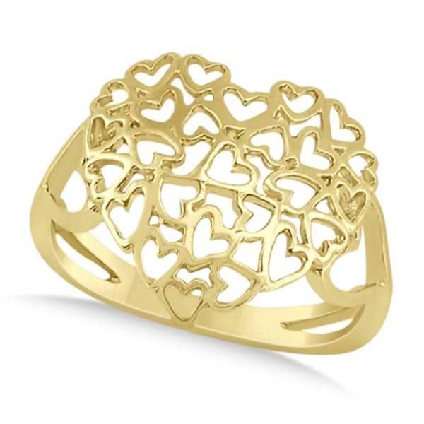 Carved Open Heart Shaped Ring Crafted in 14k Yellow Gold