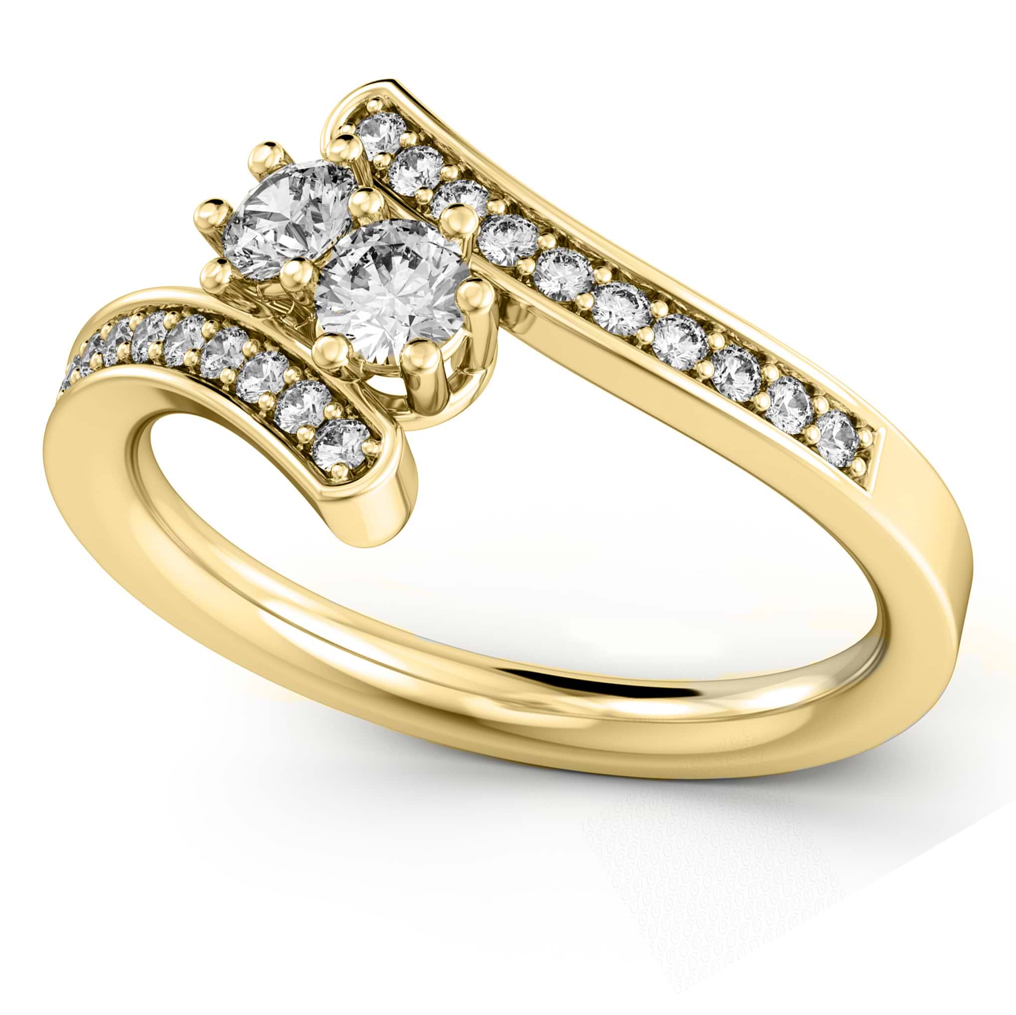 Diamond Accented Two Stone Curved Tension Ring 18k Yellow Gold (0.70ct)
