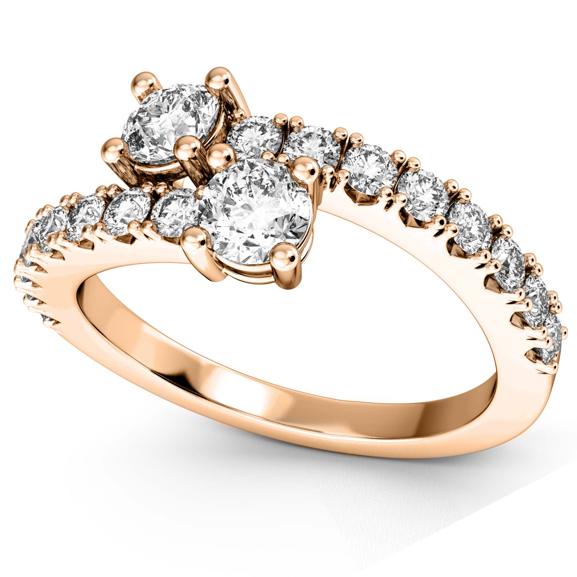 "Ever Us" Two Stone Diamond Ring with Accents 14k Rose Gold (1.06ct)