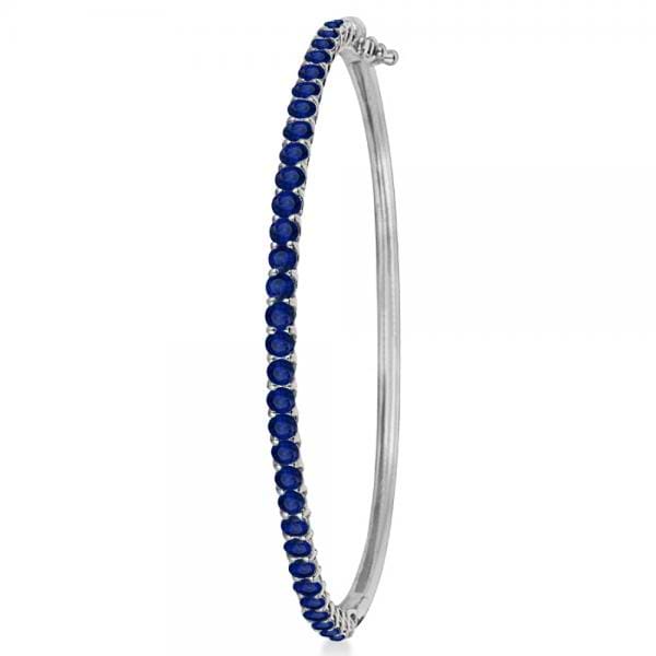Luxury Stackable Blue Sapphire Bangle Bracelet 14k White Gold (4.00ct)