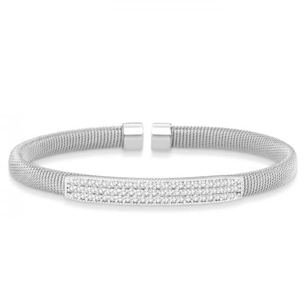 Diamond Cable Cuff Bangle Bracelet 14k White Gold (1.00ct)