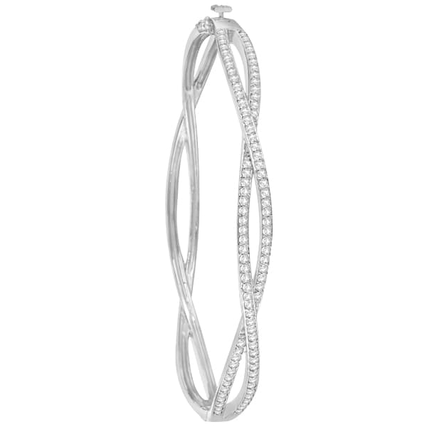 Pave Set Diamond Infinity Bangle Bracelet in 14k White Gold (1.00ct)