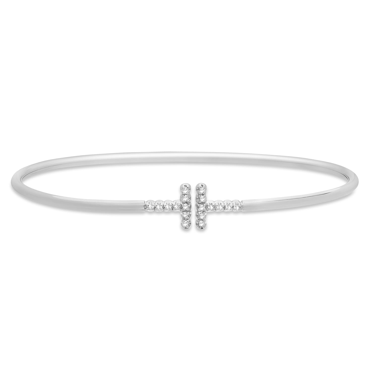 Diamond Accented T-Shape Cuff Bangle Bracelet 14k White Gold (0.15ct)