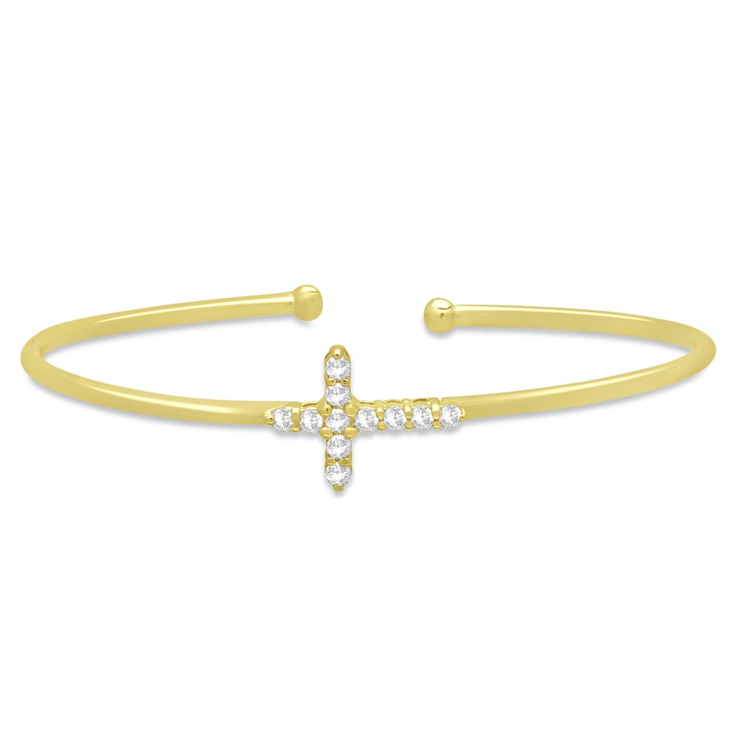 Diamond Cross Bangle Bracelet 14k Yellow Gold (0.54ct)
