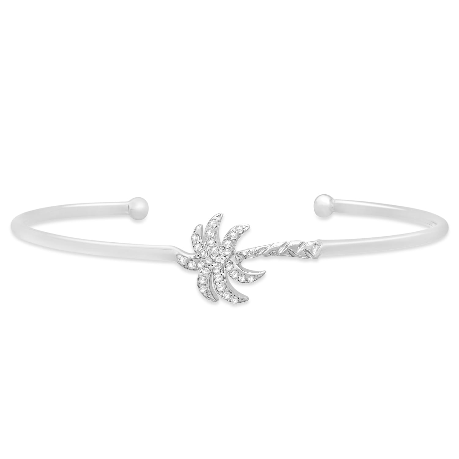 Palm Tree Diamond Bangle Bracelet 14k White Gold (0.18ct)