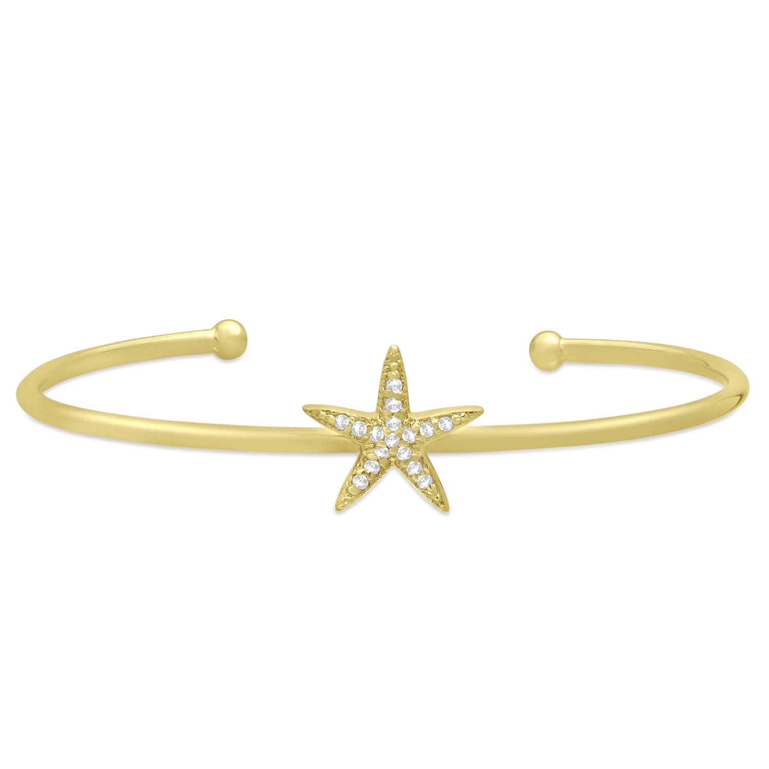 Diamond Starfish Bangle Bracelet 14k Yellow Gold (0.15ct)