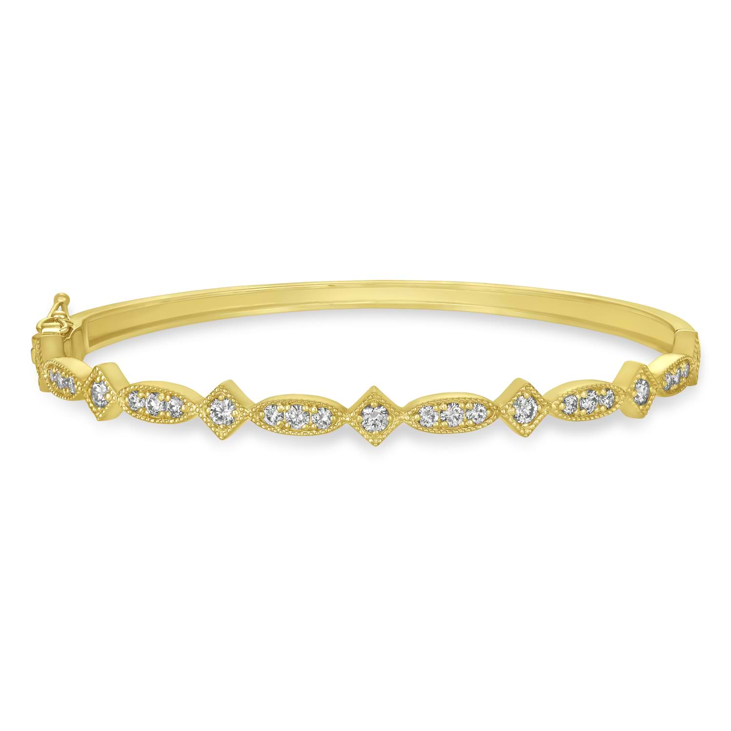 Vintage Style Diamond Bangle Bracelet in 14k Yellow Gold (1.18 ctw)