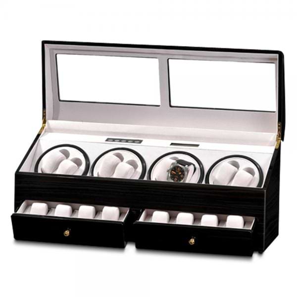 Unisex Black Gloss Finish Watch Winder for Eight Watches with Drawers