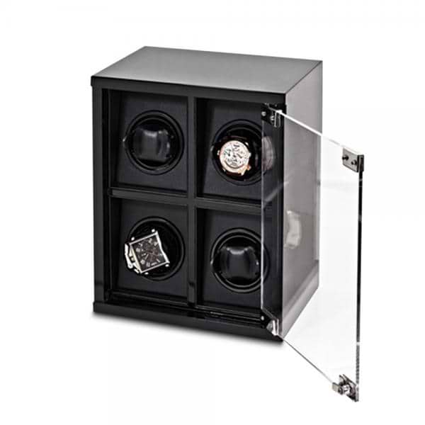 Men's Black High Gloss Carbon Fiber Faux Leather Lining Watch Winder