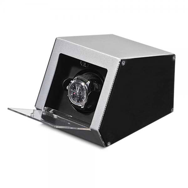 Unisex Silver Metal & Acrylic Faux Leather Lining Watch Winder