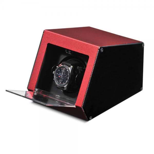 Unisex Red Metal & Acrylic Faux Leather Lining Watch Winder