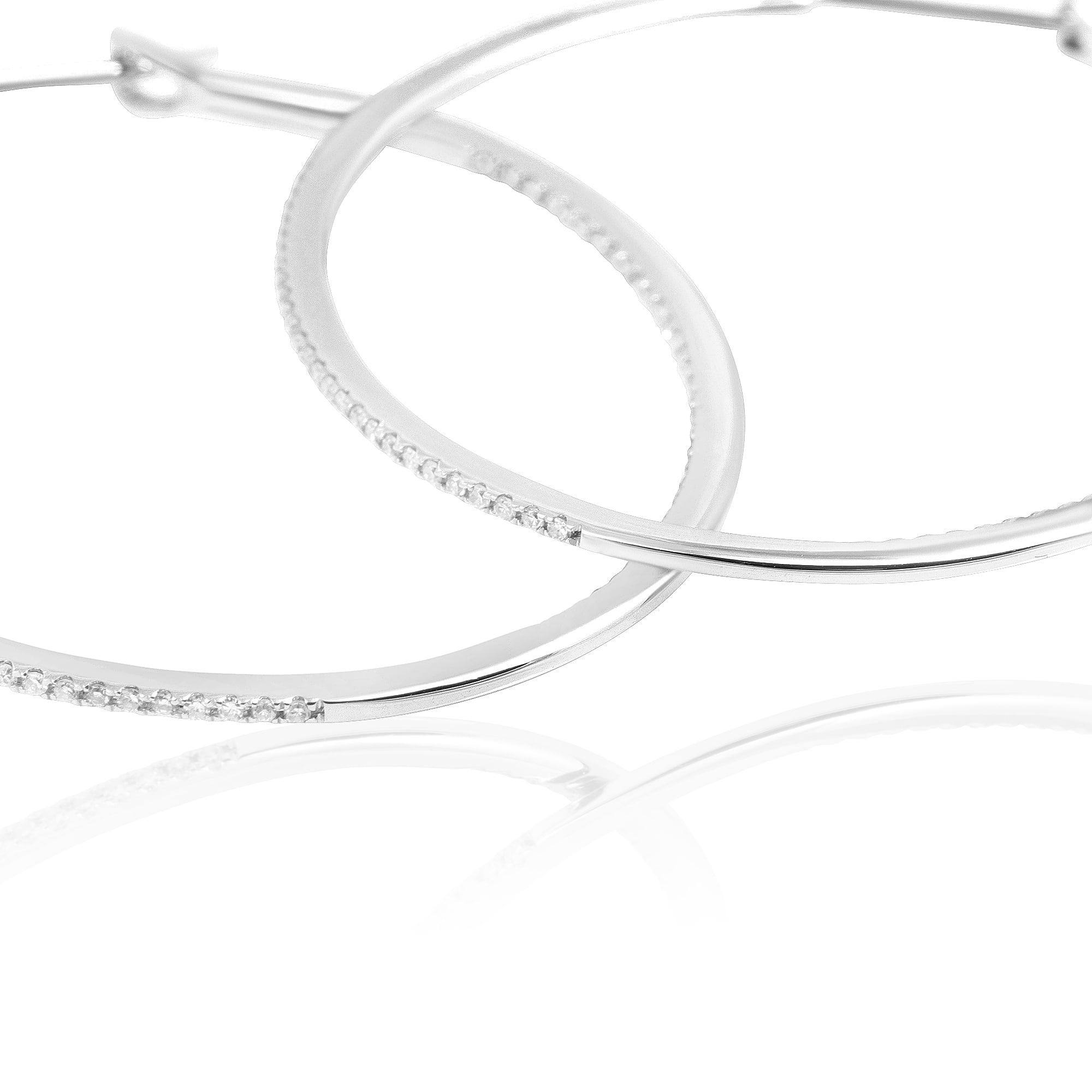 Diamond 42mm Oval Skinny Hoop Earrings 14K White Gold (0.48CT)