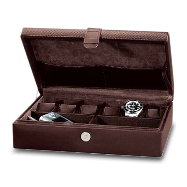 Men's Genuine Brown Leather Watch and Jewelry Box