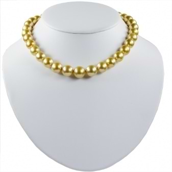 Golden South Sea Pearls Strand Necklace 14k Yellow Gold 10-13mm