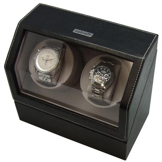 Battery Powered Dual Automatic Watch Winder in Black Leather