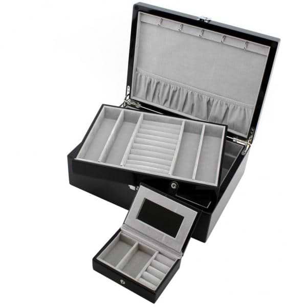 Jewelry Box with Removable Tray and Travel Case Espresso Wood Finish