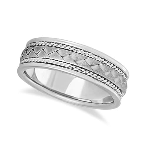 Men's Matte Finish Braided Handmade Wedding Ring 14k White Gold (7mm) Size 9