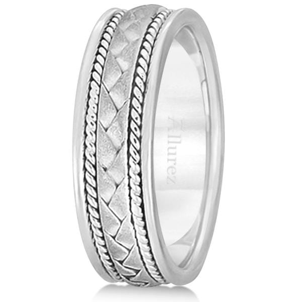 Men's Matt Finish Braided Handmade Wedding Ring 14k White Gold (7mm)
