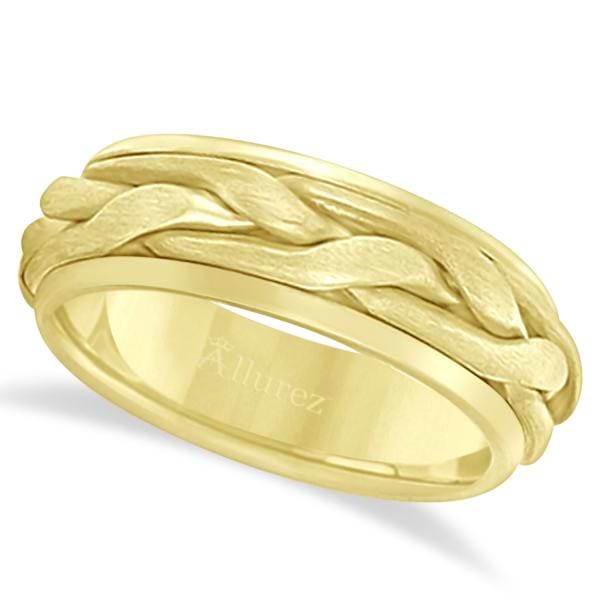Men's Handwoven Braided Wide Band Wedding Ring 14k Yellow Gold (8.5mm)