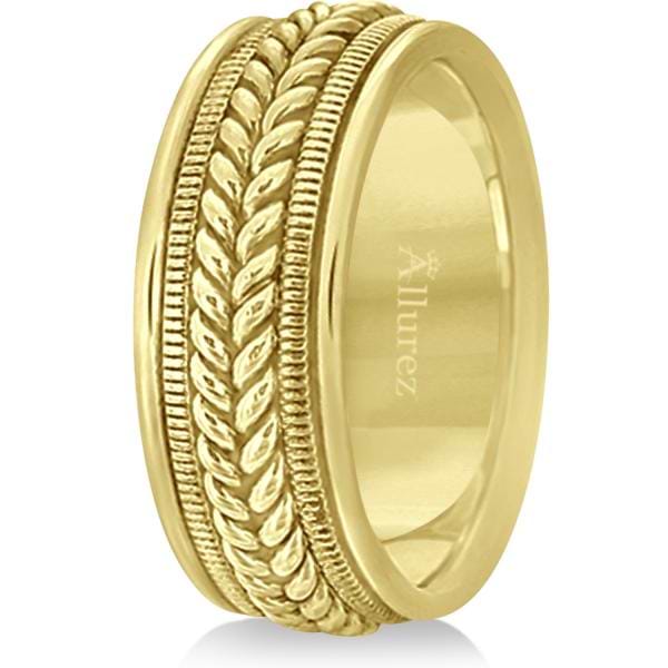Woven Milgrain Edge Wedding Ring For Men 14k Yellow Gold (8mm)
