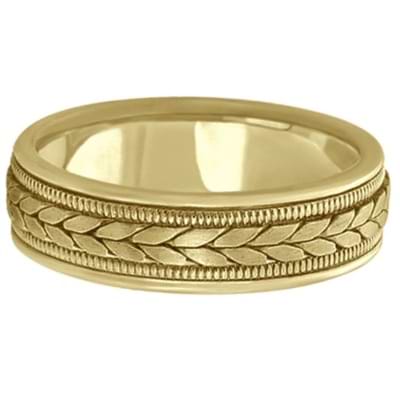 Men's Satin Finish Rope Handwoven Wedding Ring 14k Yellow Gold (6mm)