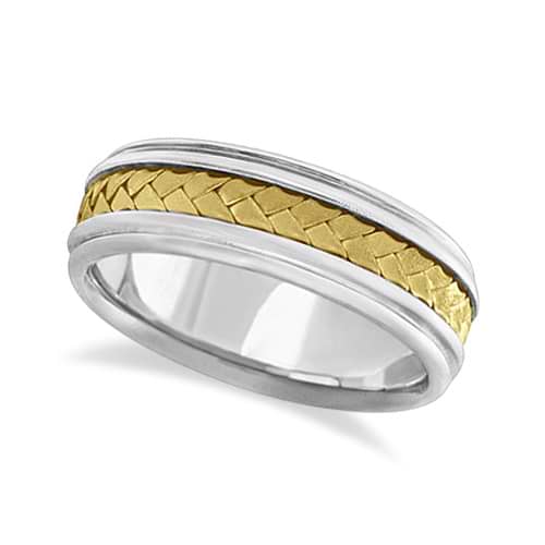 Men's Contemporary Rope Handmade Wedding Band 18k Two-Tone Gold (7mm)