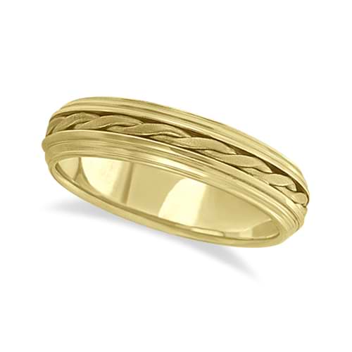 Men's Satin Finish Braided Handwoven Wedding Ring 14k Yellow Gold (5mm)