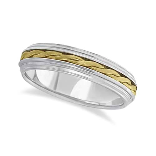 Men's Satin Finish Handwoven Braided Wedding Band 18k Two-Tone Gold (5mm)