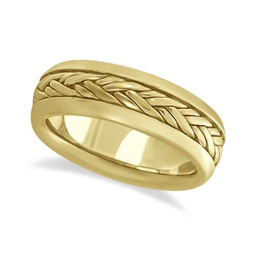 Men's Wide Handwoven Wedding Ring 14k Yellow Gold (6mm)