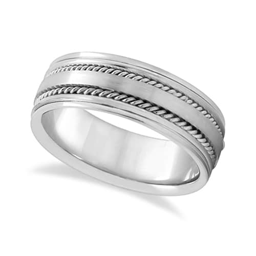 Handmade Rope Wedding Ring For Men 14k White Gold (7.5mm)