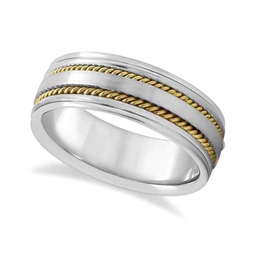 Handmade Rope Wedding Ring For Men 14k Two-Tone Gold (7.5mm)