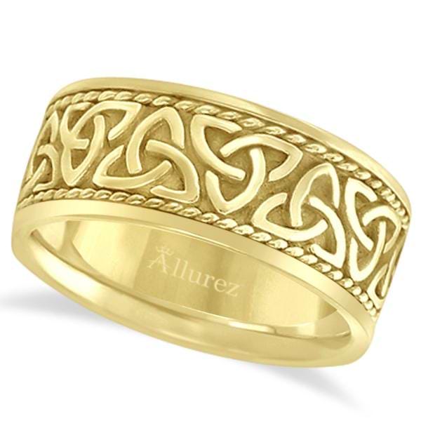 Men's Hand Made Celtic Irish Wedding Ring 14k Yellow Gold (10mm)