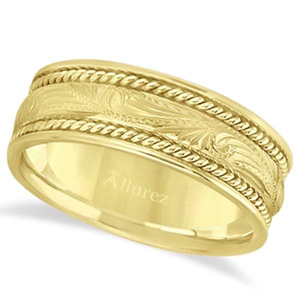 Fancy Carved Vintage Wedding Ring For Men 14k Yellow Gold (7.5mm)