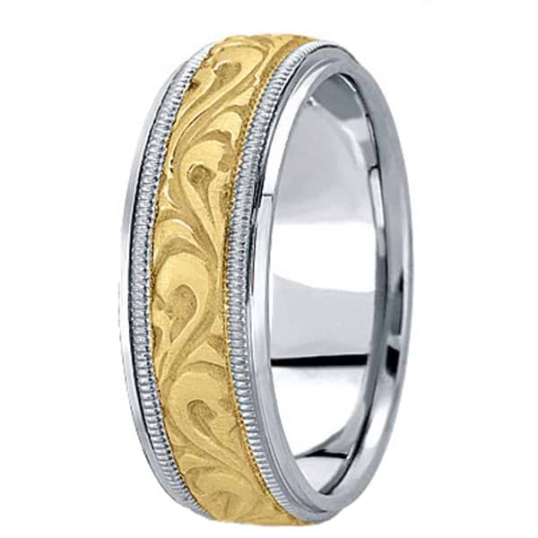 Antique Style Handmade Wedding Band in 18k Two Tone Gold (7.5mm)