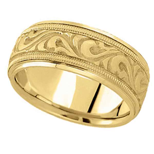 Antique Style Hand Made Wedding Band in 18k Yellow Gold (9.5mm)