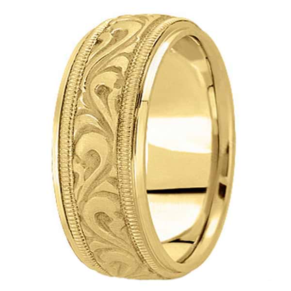 Antique Style Hand Made Wedding Band in 18k Yellow Gold (9.5mm)