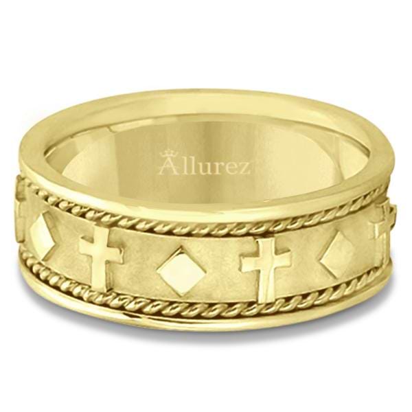Handmade Wedding Band With Crosses in 14k Yellow Gold (8.5mm)