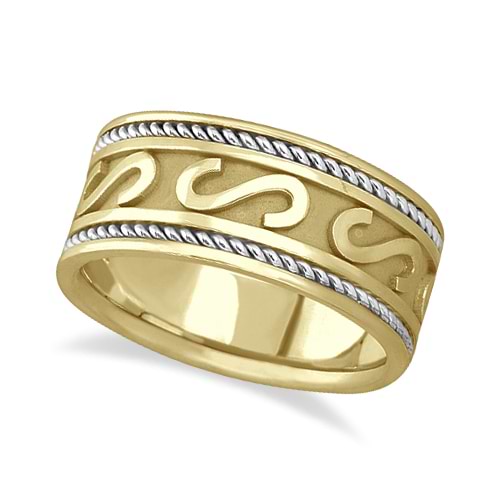 Mens Celtic Irish Handmade Wedding Ring 14k Two-Tone Gold (10mm)