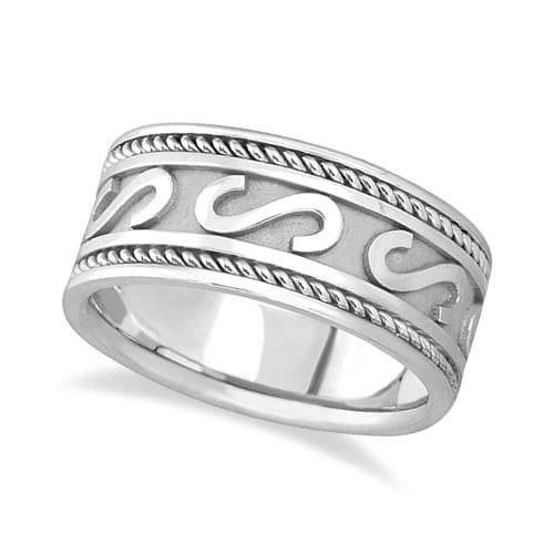 Men's Celtic Irish Hand Made Wedding Ring 14k White Gold (10mm)