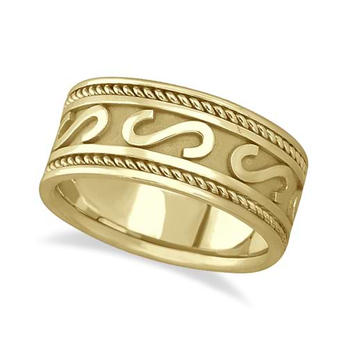 Men's Celtic Irish Hand Made Wedding Band 18k Yellow Gold (10mm)