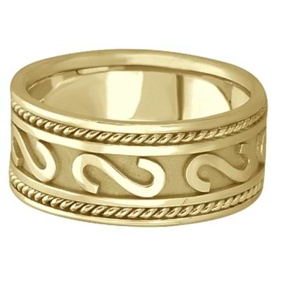 Men's Celtic Irish Hand Made Wedding Band 18k Yellow Gold (10mm)
