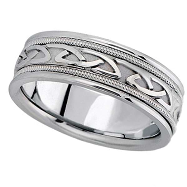 Hand Made Celtic Wedding Band in 14k White Gold (6mm)