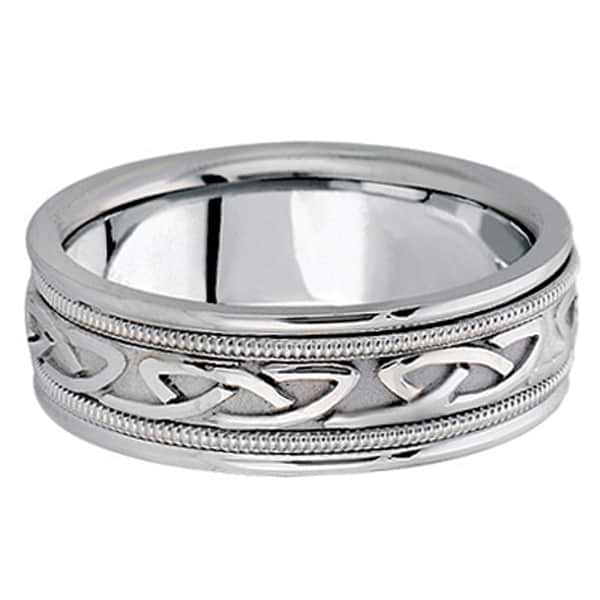 Hand Made Celtic Wedding Band in 18k White Gold (6mm)