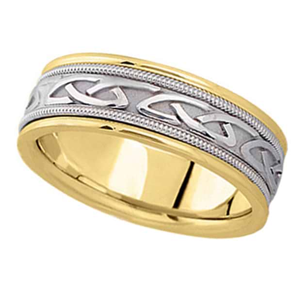 Hand Made Celtic Wedding Band in 18k Two Tone Gold (6mm)