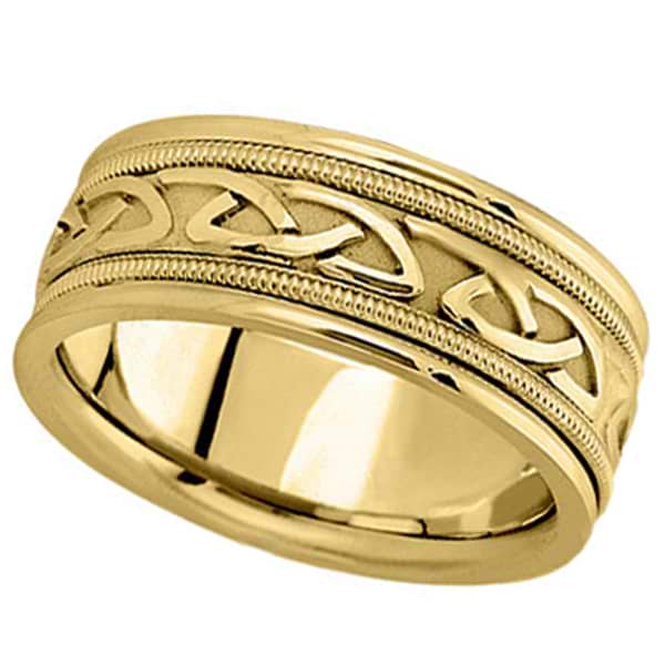 Hand Made Celtic Wedding Band in 14k Yellow Gold (8mm)