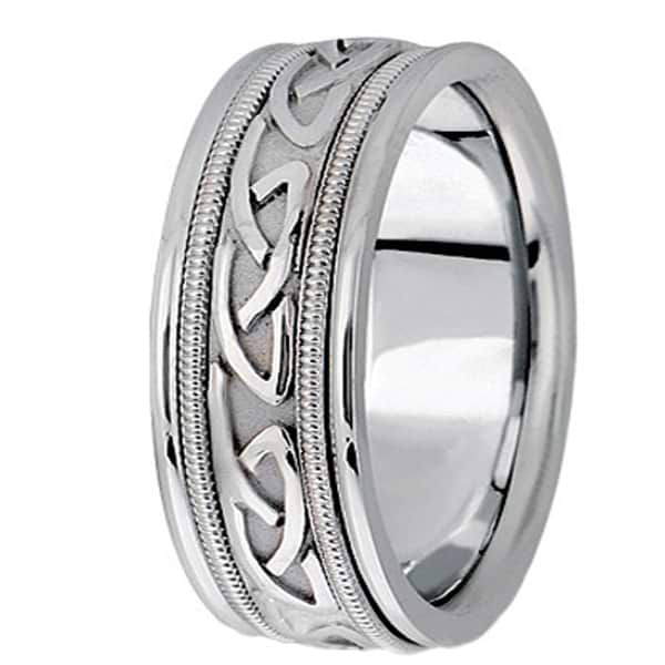 Hand Made Celtic Wedding Band in 18k White Gold (8mm)