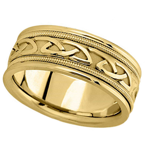 Hand Made Celtic Wedding Band in 18k Yellow Gold (8mm)