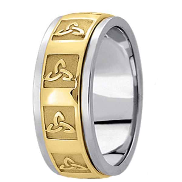 Hand Made Celtic Wedding Band in 14k Two Tone Gold (10mm)