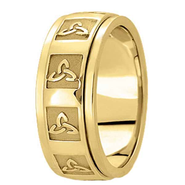 Hand Made Celtic Wedding Band in 14k Yellow Gold (10mm)