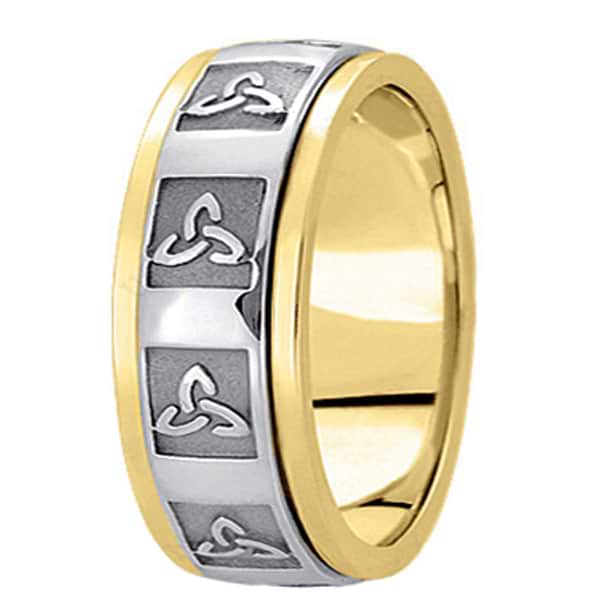 Hand Made Celtic Wedding Band in 18k Two Tone Gold (10mm)